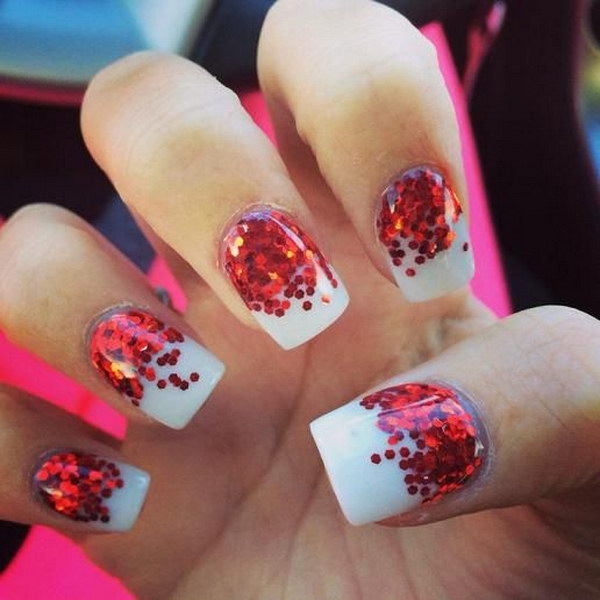 White Base Nails With Red Dots Nail Art