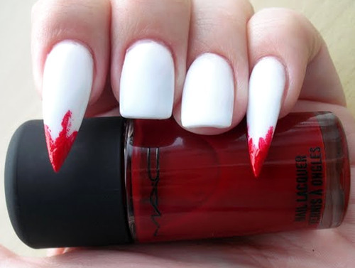 White Matte Nails With Red Tip Nail Art