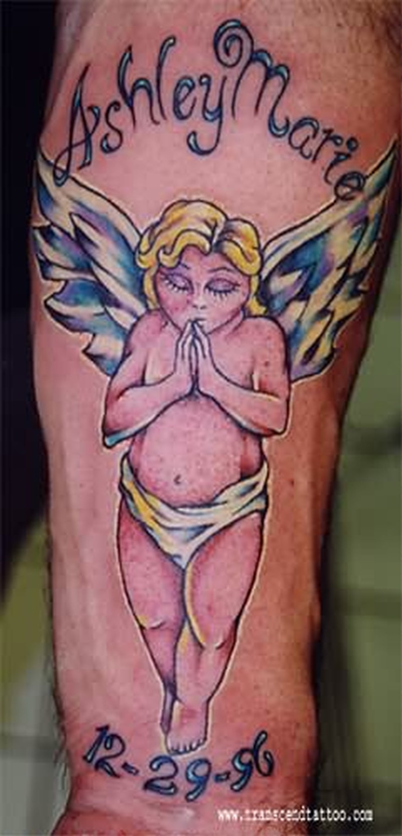 White Winged Praying Baby Angel Tattoo