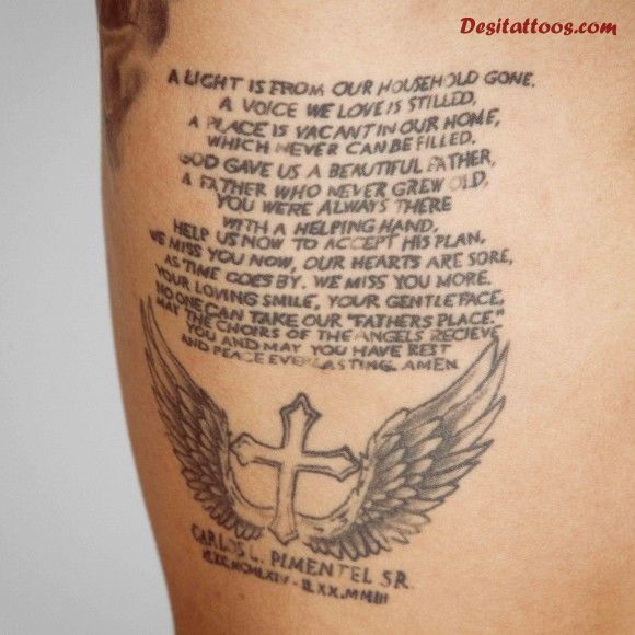 Wings Cross Saying Remembrance Tattoo