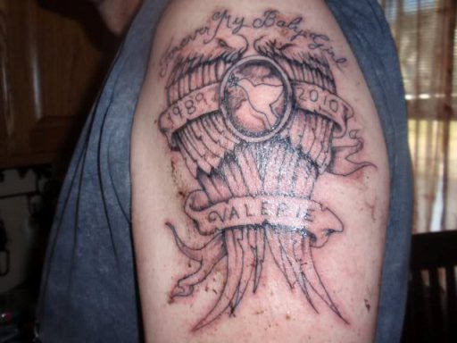 Winsome Grey Remembrance Tattoo On Left Shoulder