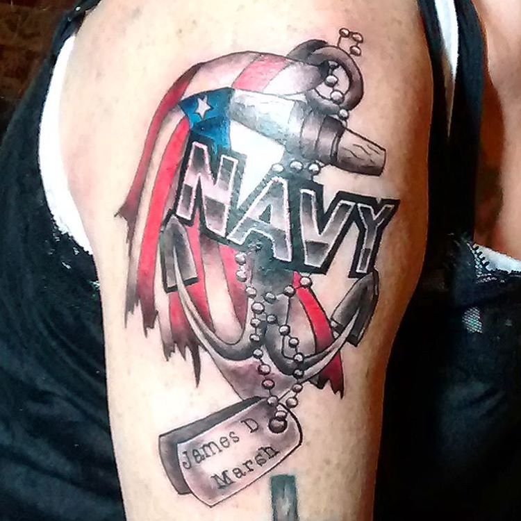 Wonderful American Navy Symbol Tattoo On Right Shoulder