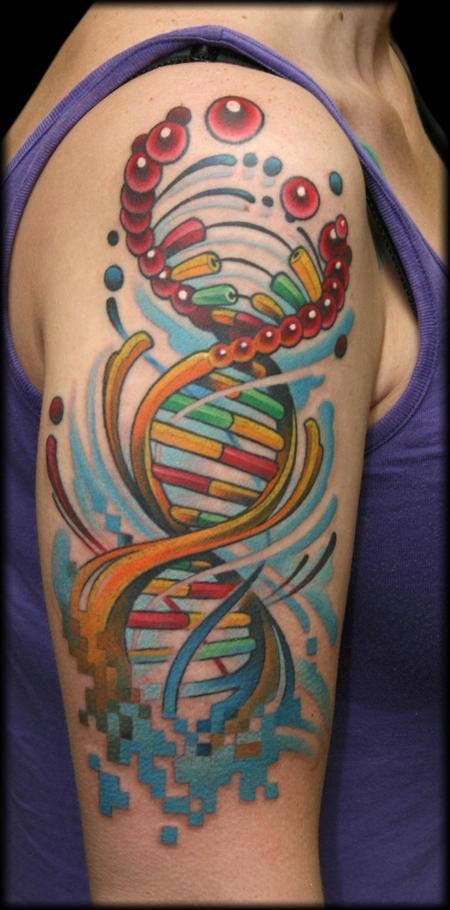 Wonderful Biology Science DNA Tattoo On Right Half Sleeve For Girls