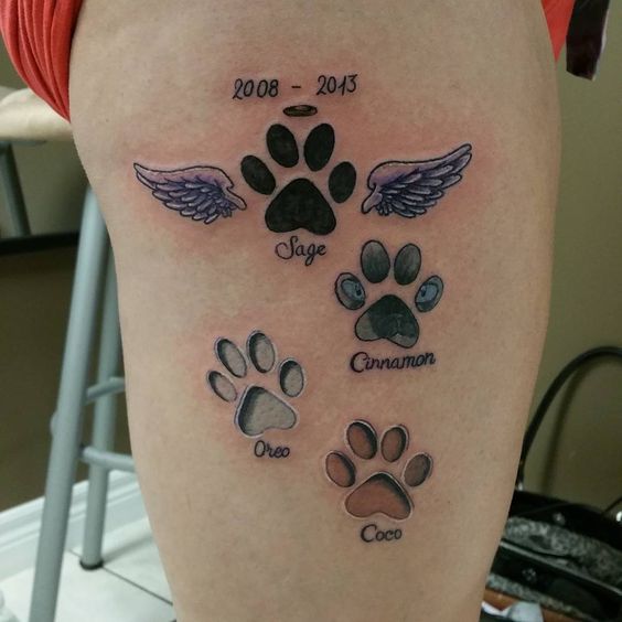 Wonderful Pet Remembrance Tattoo On Thigh