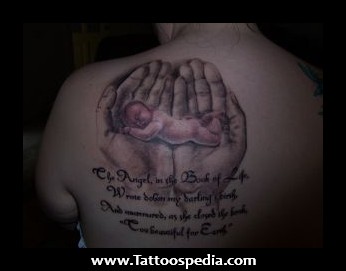 Wonderful Remembrance Tattoo For Baby On Left Back Shoulder