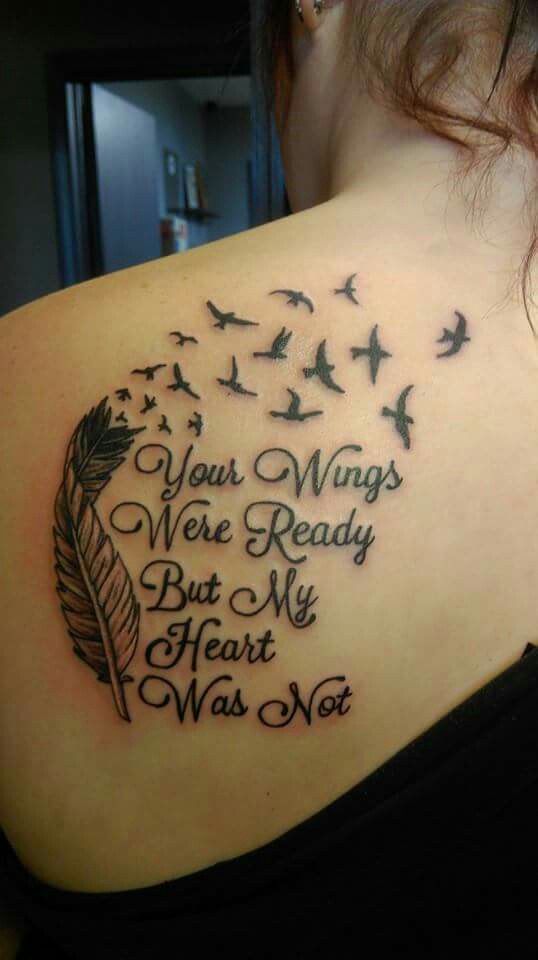 Wonderful Remembrance Tattoo On Left Back Shoulder For Girls