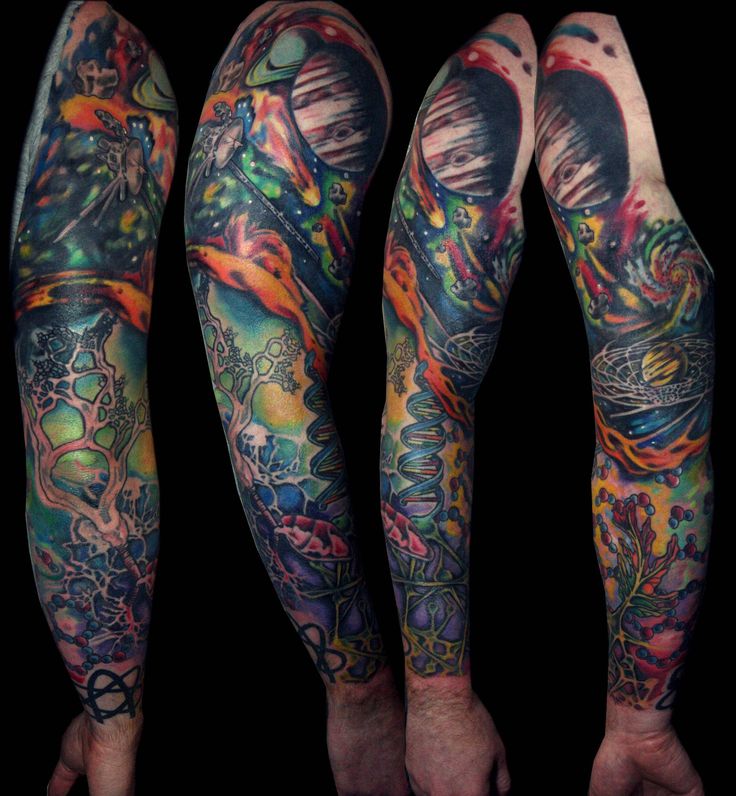 Wonderful Science Tattoo On Full Sleeve by Deanna Wardin