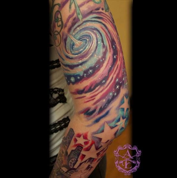 Wonderful Spiral Galaxy Tattoo In Progress