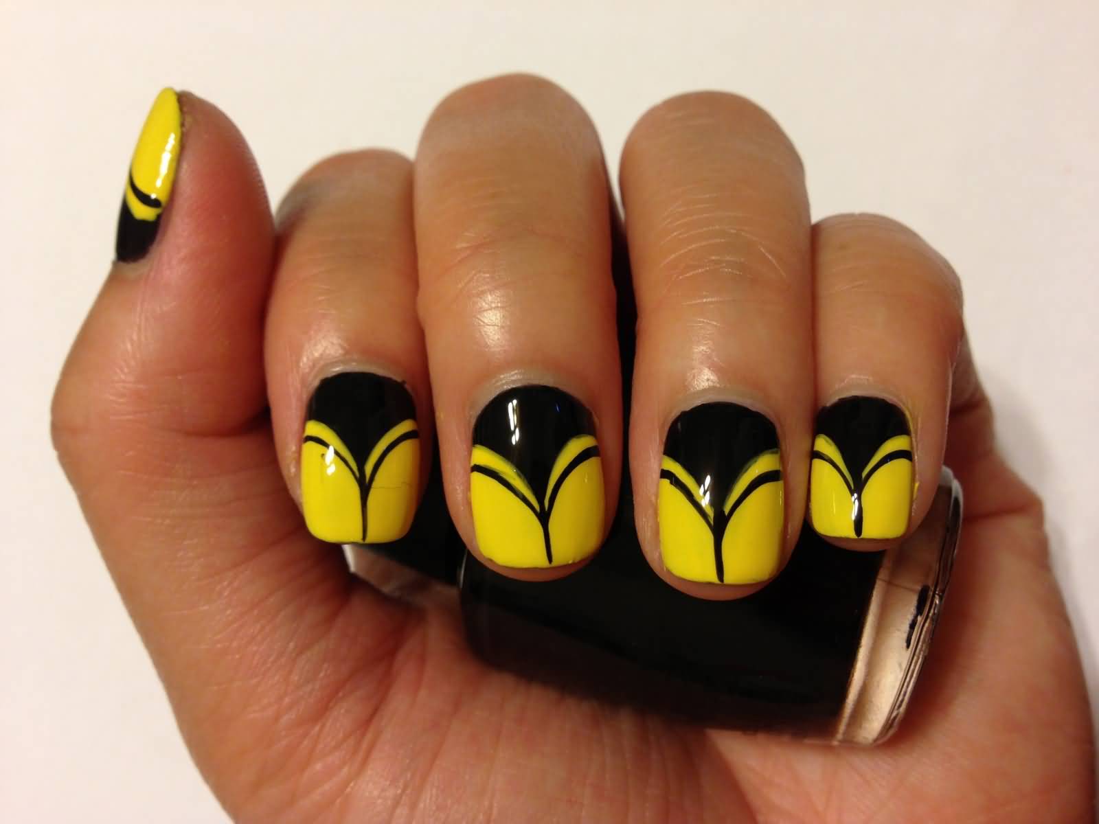 Yellow And Black Design Nail Art With Tutorial Video