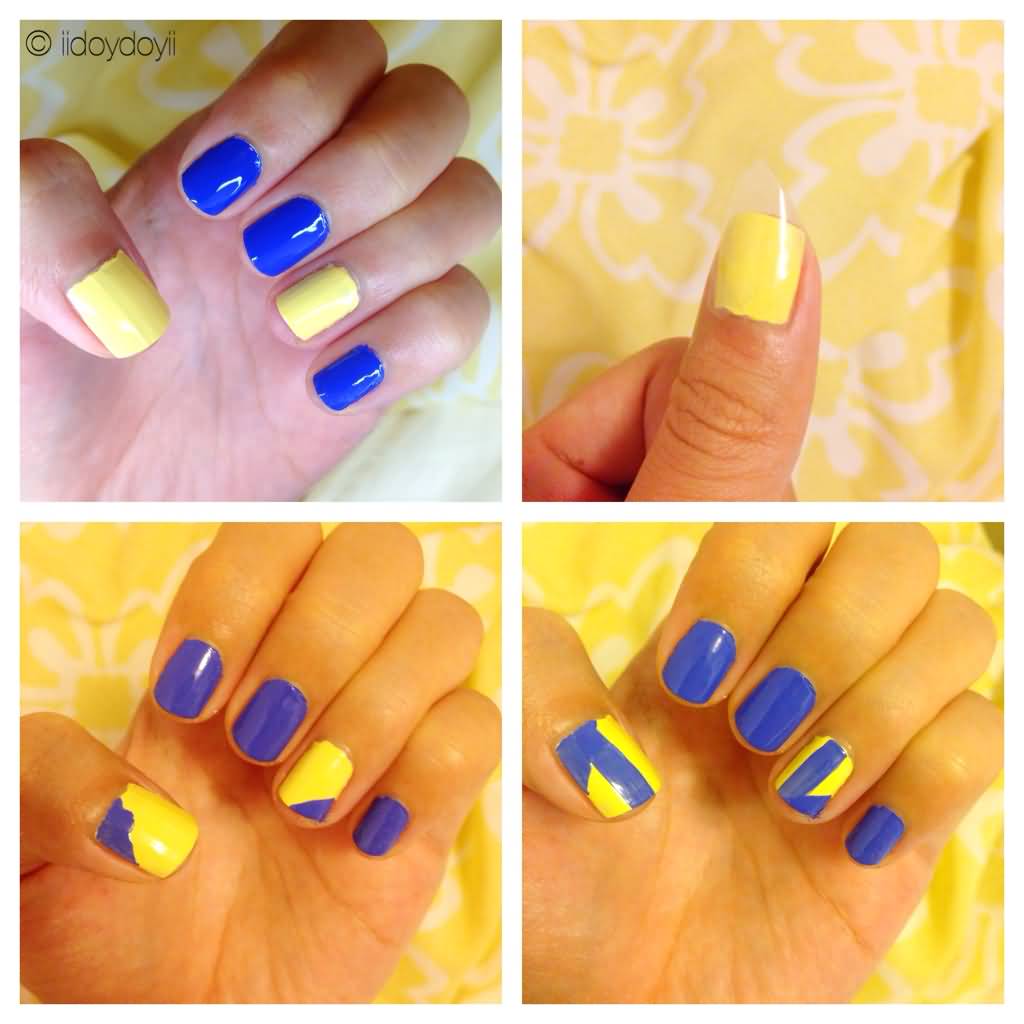 Yellow And Blue Nail Art Designs