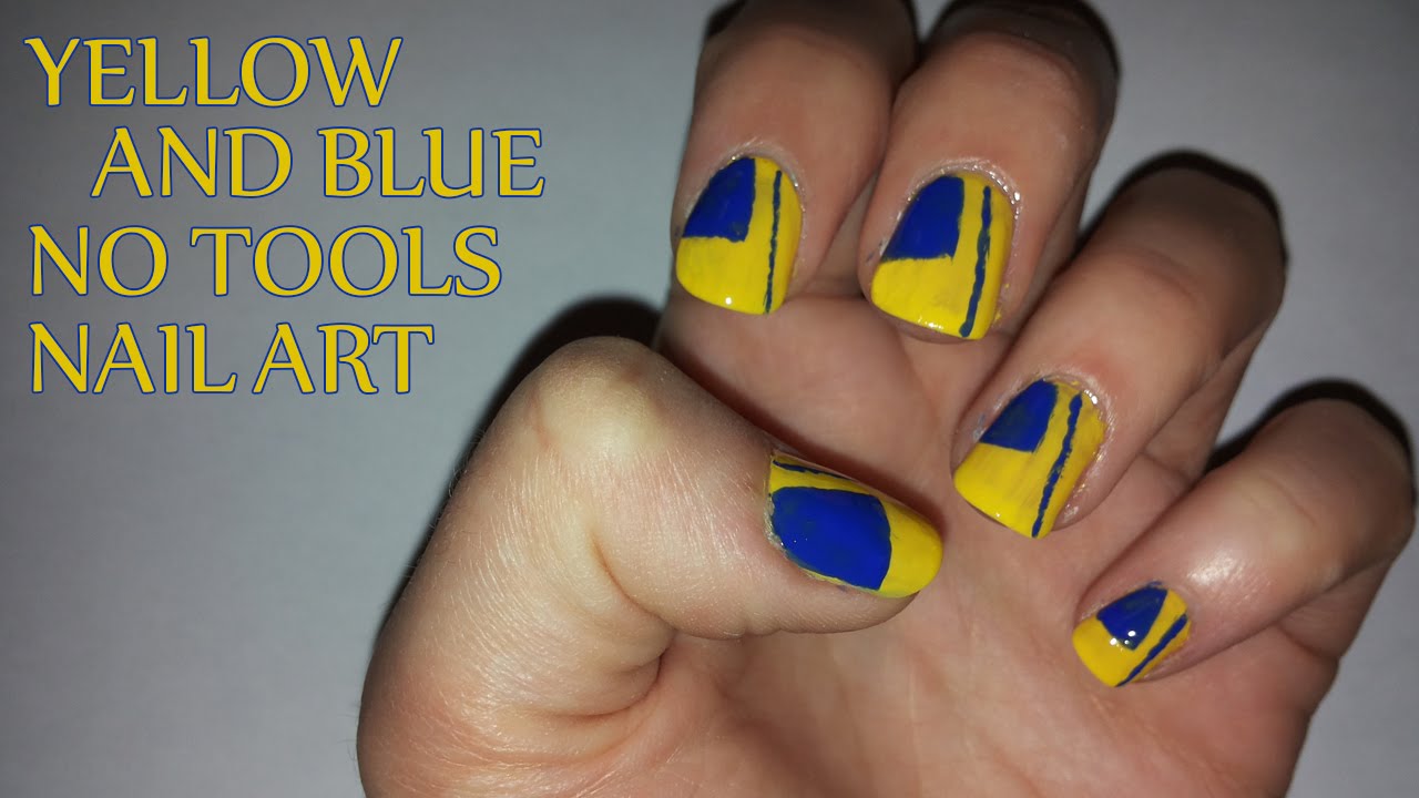 Yellow And Blue No Tools Nail Art With Tutorial Video