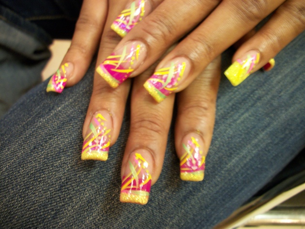 Yellow And Pink Nail Art Design Idea