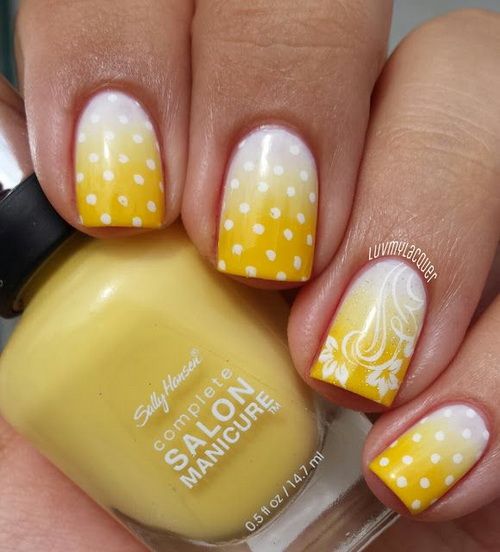 Yellow And White Gradient With Polka Dots And Flowers Design Idea