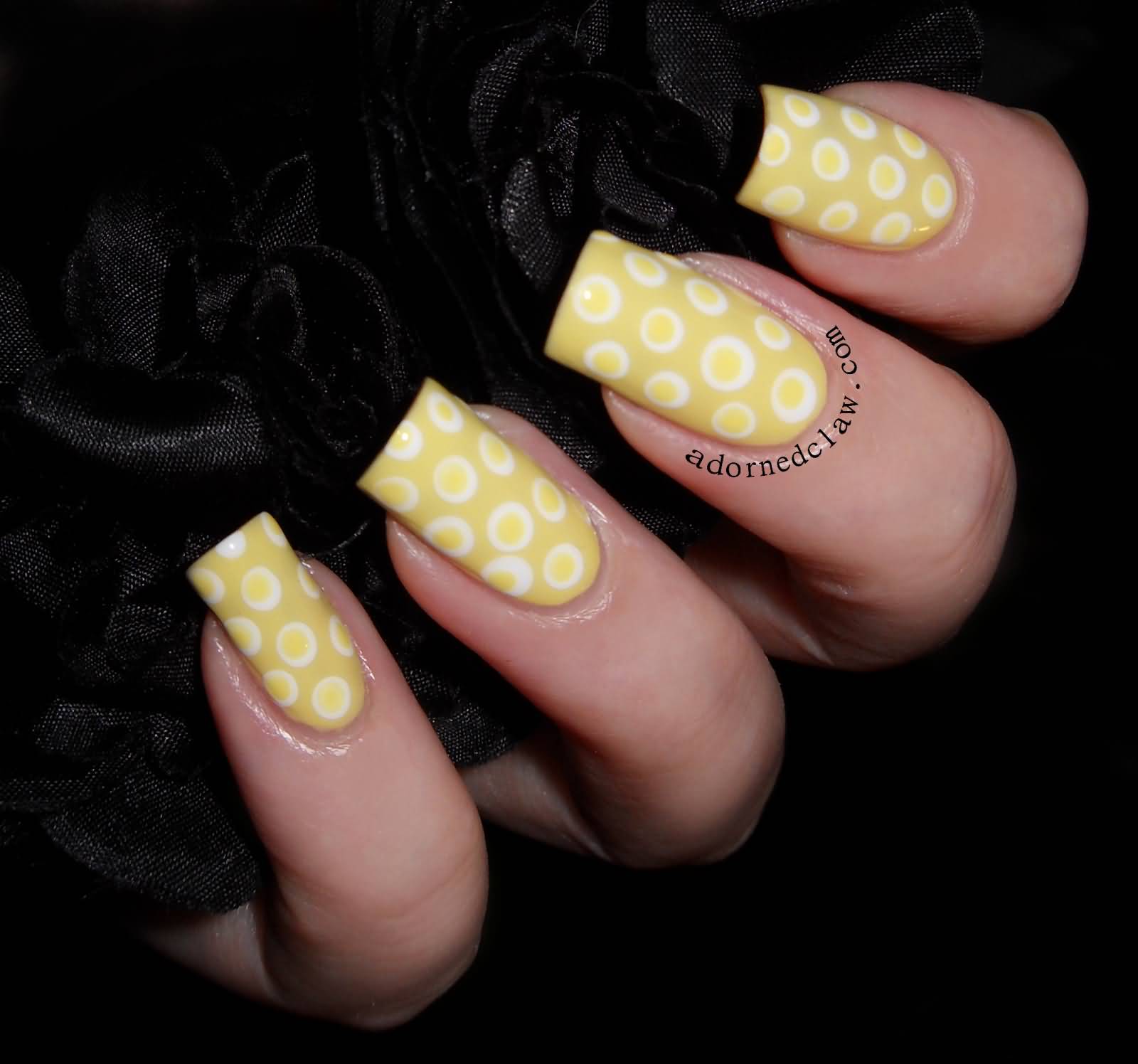 Yellow And White Polka Dots Nail Art