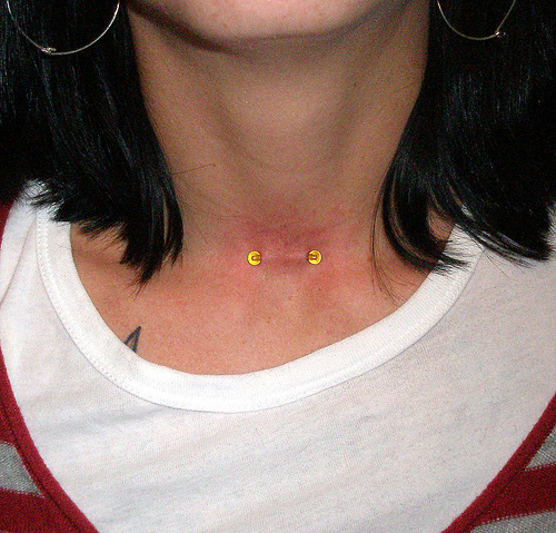 Yellow Barbell Surface Neck Piercing