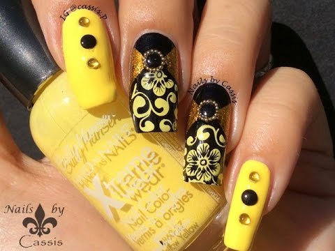 Yellow Flower Stamping Nail Art With Video Tutorial