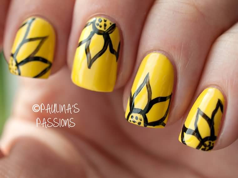 Yellow Flowers Nail Art Design Idea