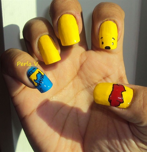 Yellow Winnie Pooh Nail Art Design