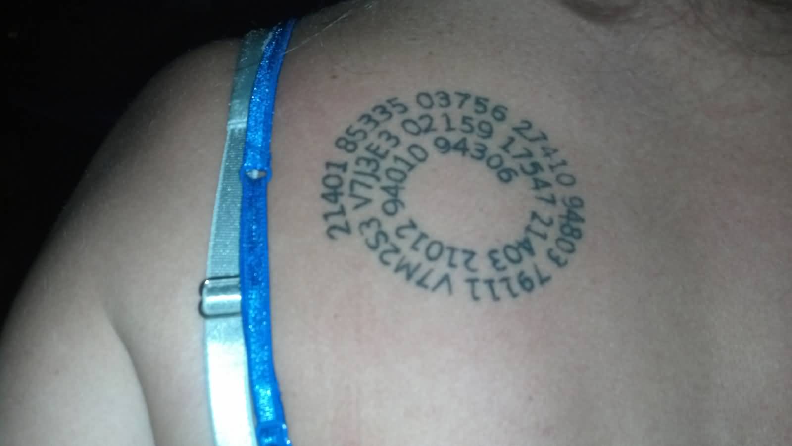 Zip Codes Spiral Tattoo On Left Back Shoulder