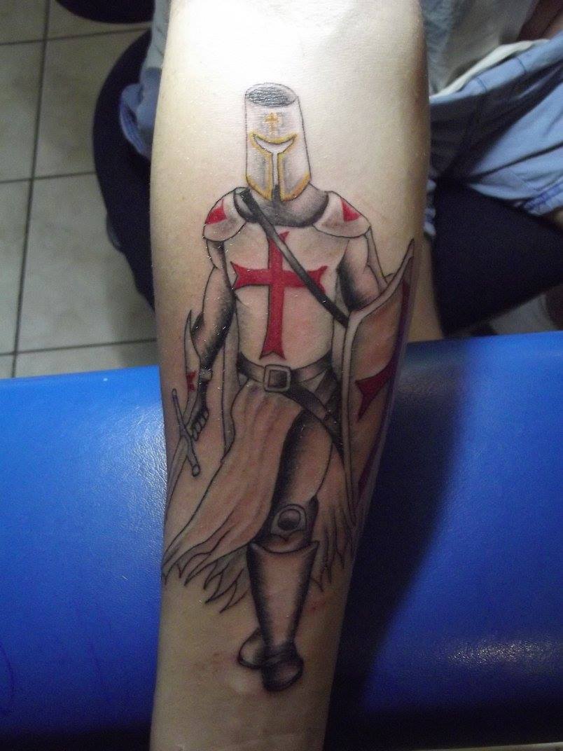 Tattoo of a Knight by Clinton Osborne of Eternal Tattoo in Shepparton, Australia.