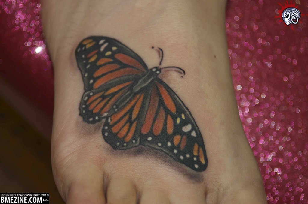 3D Monarch Butterfly Tattoo On Foot