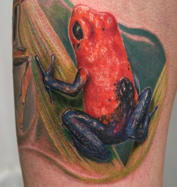 3D Red And Blue Frog Tattoo