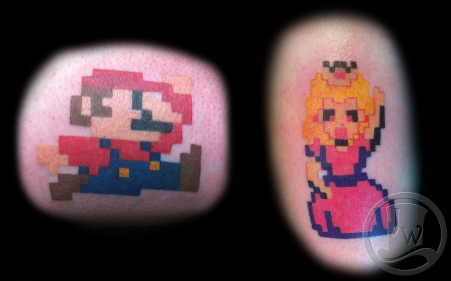 8 Bit Mario And Princess Tattoo