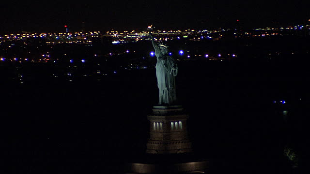 Aerial View Of Statue Of Liberty At Night