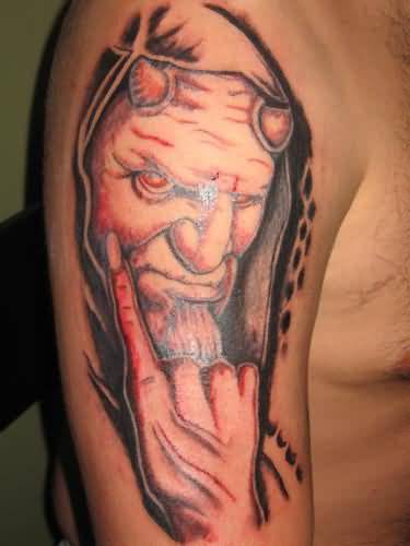 Amazing Evil Tattoo On Shoulder For Men