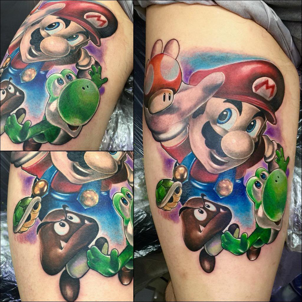 Amazing Mario Colorful Tattoo