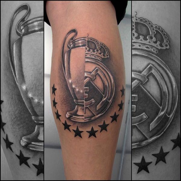 Amazing Winner Real Madrid Club Tattoo On Leg