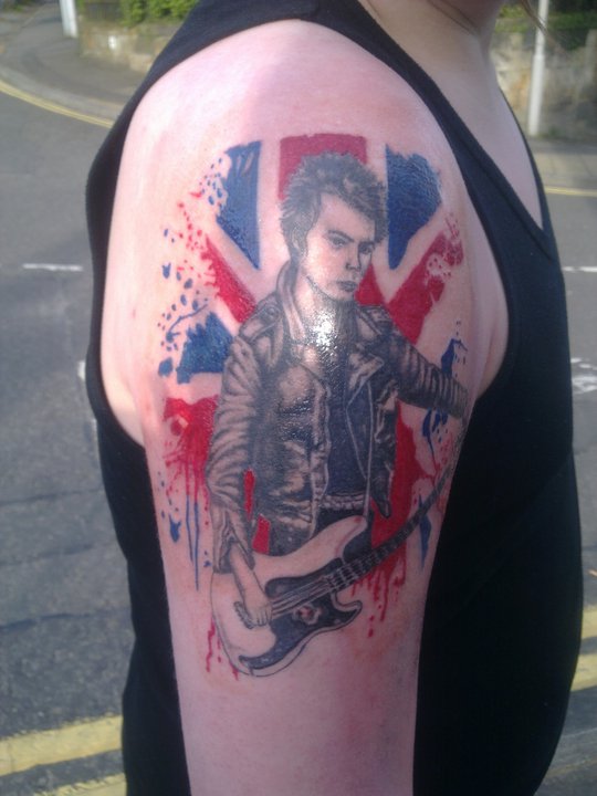 American Punk Rock Tattoo On Right Shoulder