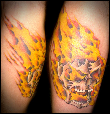 Angry Flaming Skull Tattoo