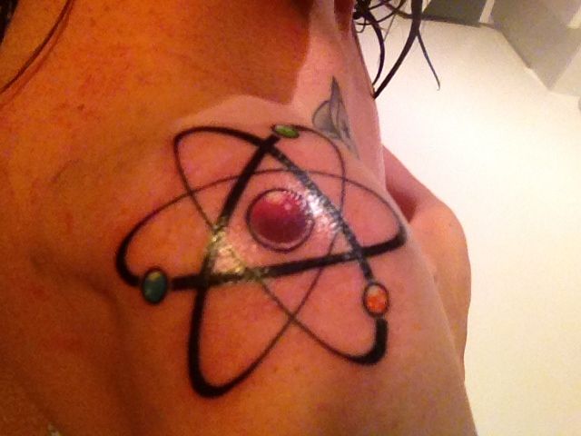 Atom Physics Tattoo On Upper Shoulder
