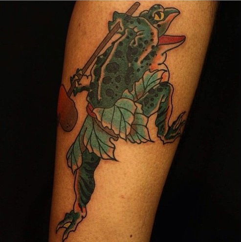 Attacking Traditional Native Frog Tattoo On Arm