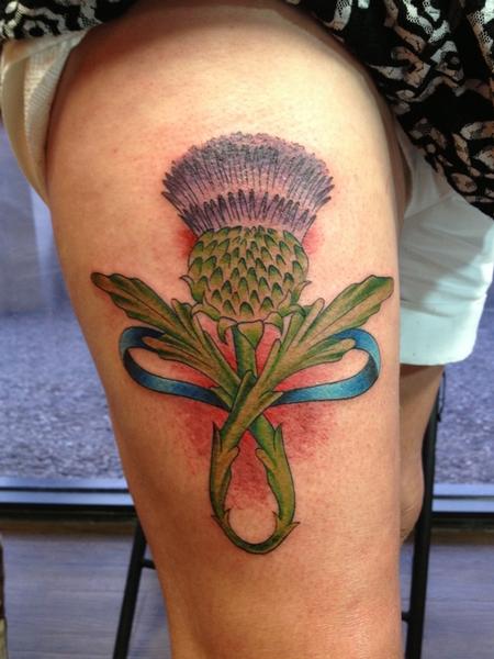 Attractive Scottish Thistle Tattoo On Right Thigh