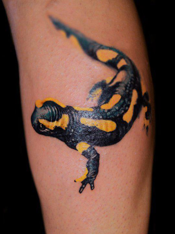 Awesome Fire Salamander Tattoo On Forearm