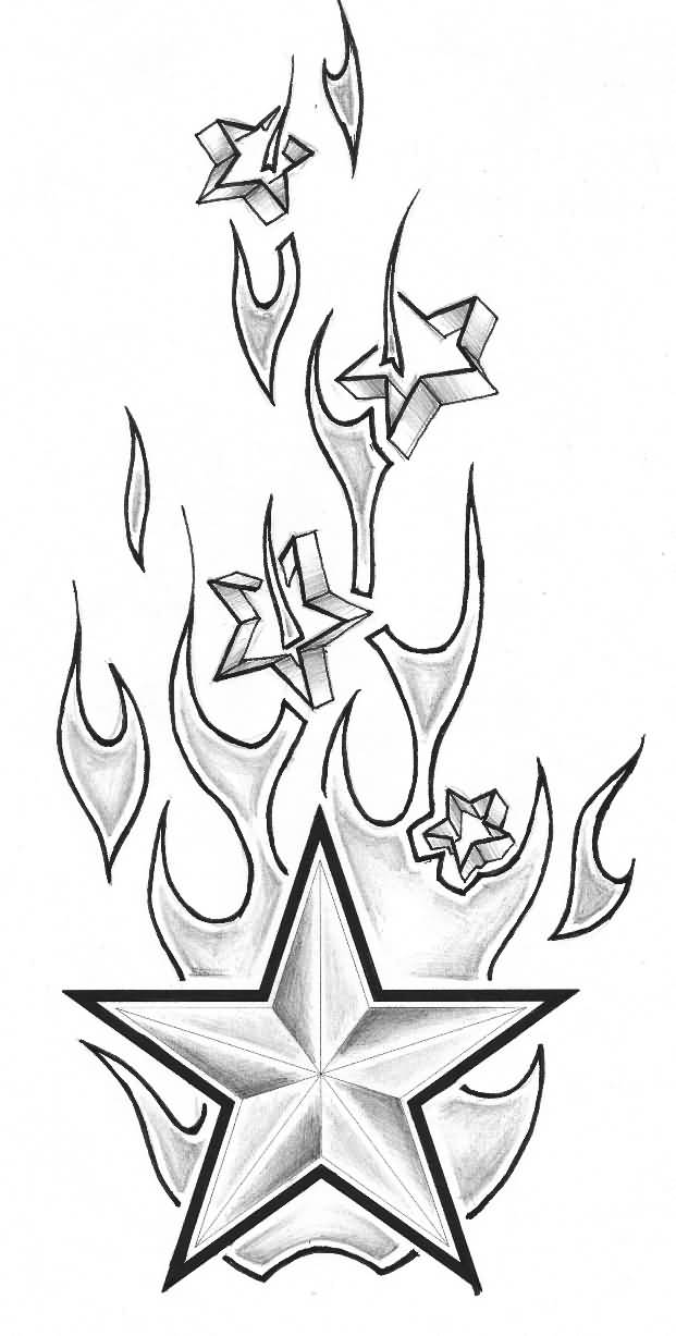 Awesome Tribal Flaming Star Tattoo Design