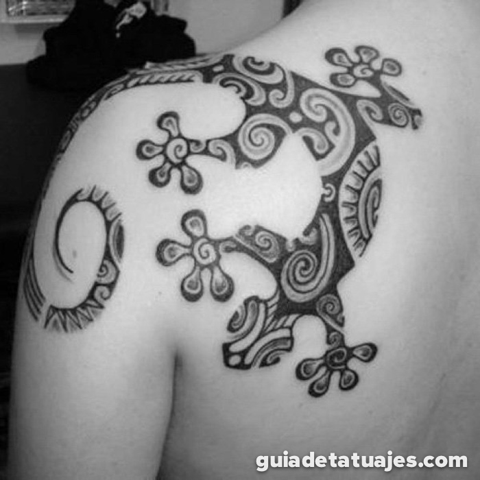 Awesome Tribal Salamander Tattoo On Shoulder