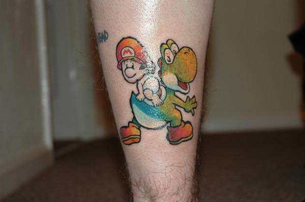 Baby Mario Playing With Yoshi Tattoo