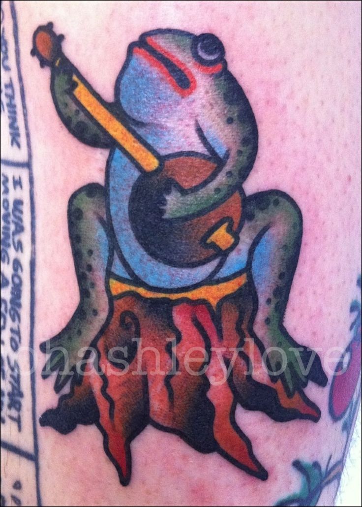 Banjo Player Frog Traditional Tattoo By Ashley Love