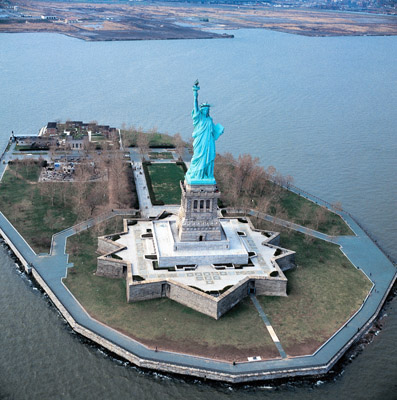Beautiful Aerial View Of Statue Of Liberty And Liberty Island