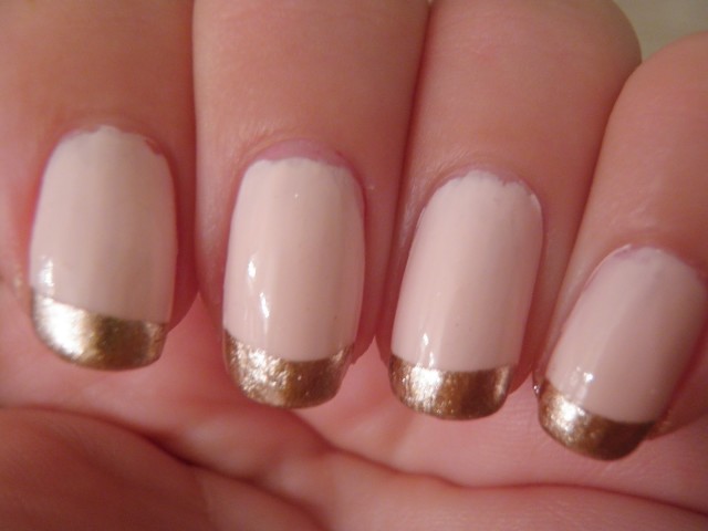 Beige And Gold Tip Nail Art