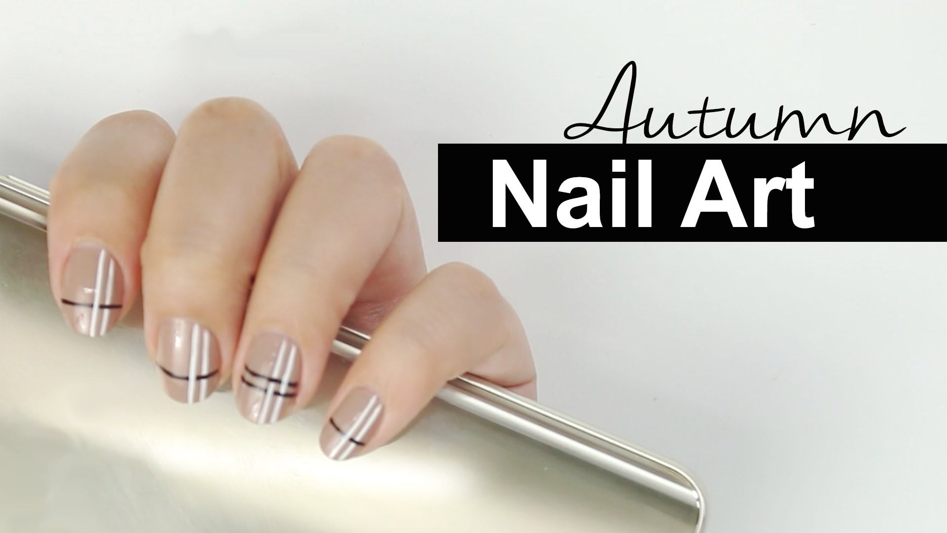 Beige And Nails With White Stripes Autumn Nail Art