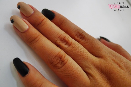 Beige Nails With Black Caviar Beads Design Nail Art