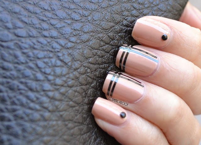 Beige Nails With Black Striping Tape Nail Art Design Idea