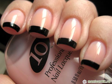 Beige Nails With Black Tip Nail Art
