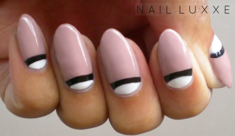 Beige Nails With White Reverse French Tip Nail Art