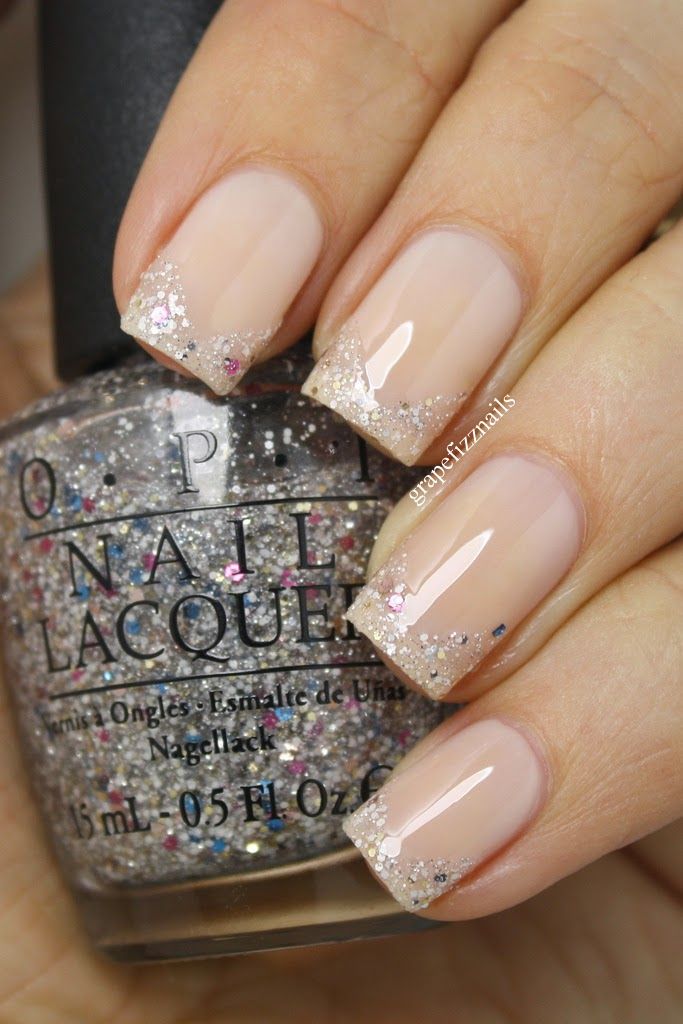 Beige Nails With Glitter Tip Design Nail Art