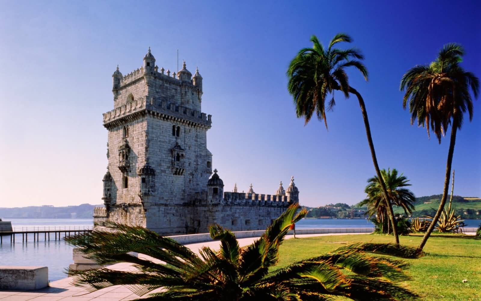 Belem Tower View From Garden In Lisbon, Portugal